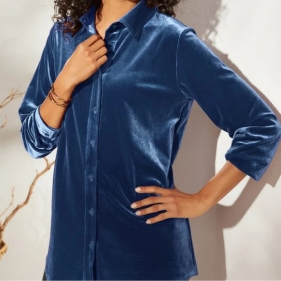Soft Surroundings Blue 3/4 Sleeve Button Down Tunic - Picture 1 of 13